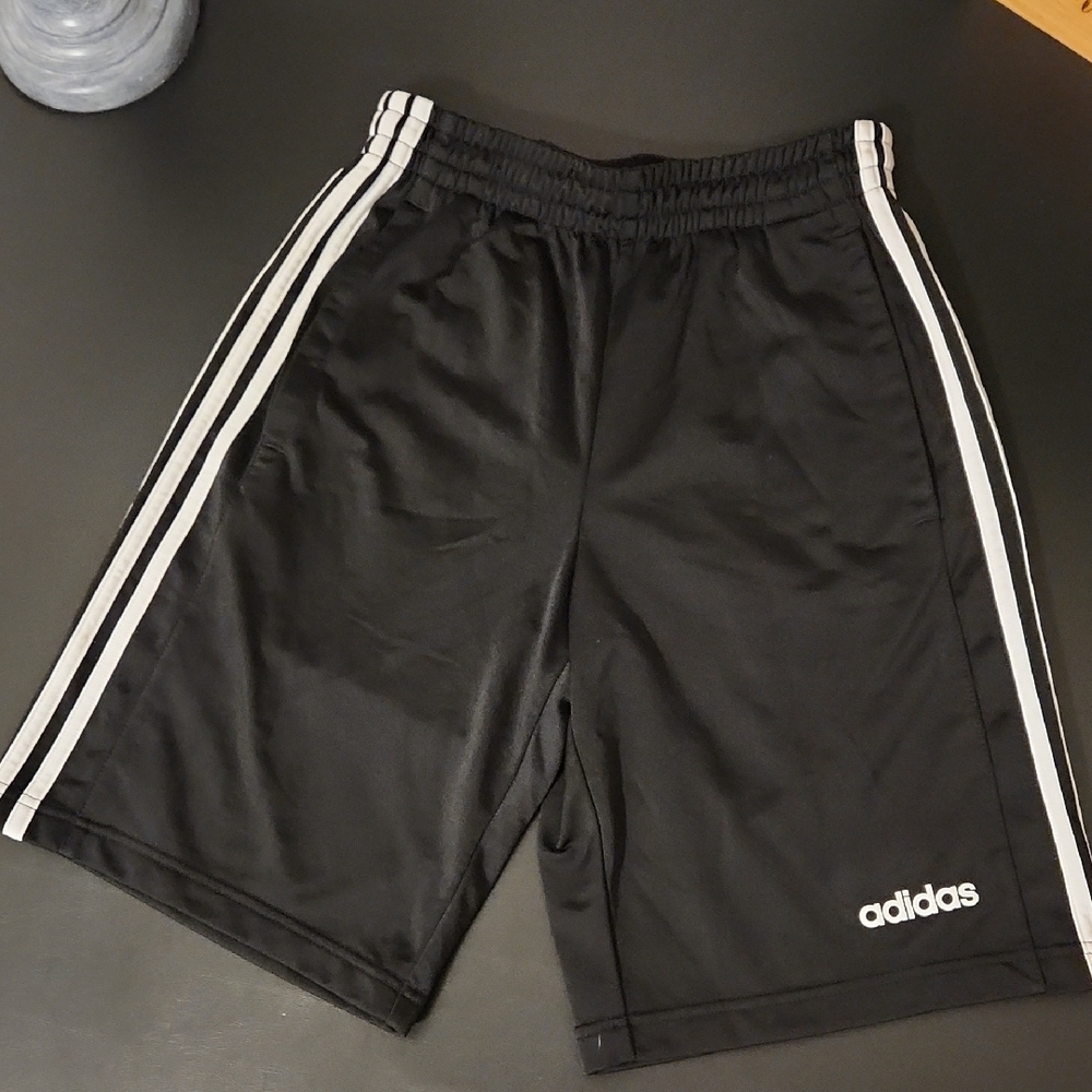 adidas Black Athletic Shorts with White Side Stripes